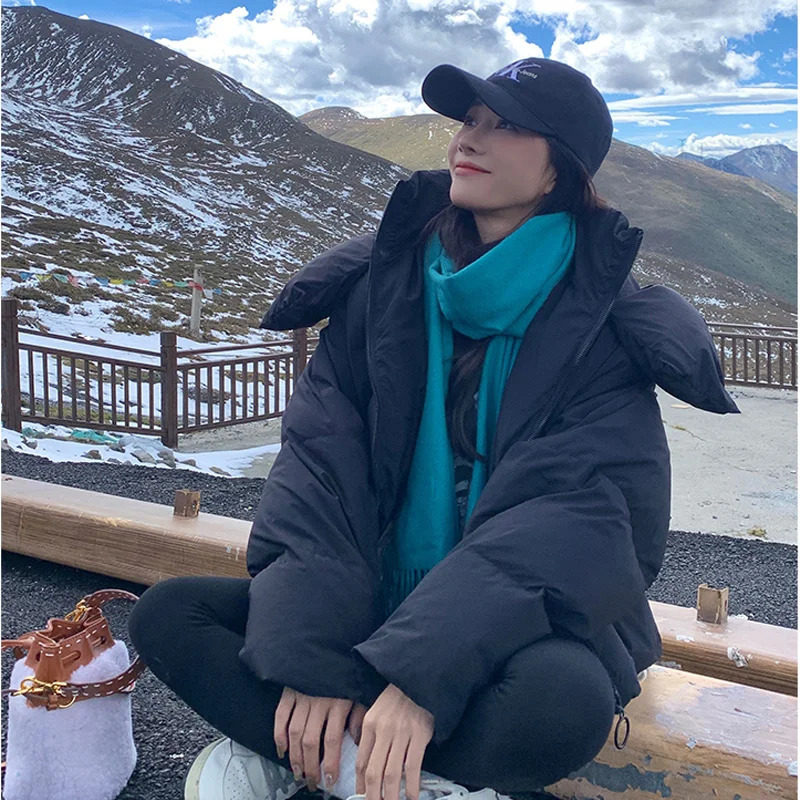 Yellow down jacket womens coat black hooded fashion American streetwear Y2K style down jacket womens winter short jacket 241009