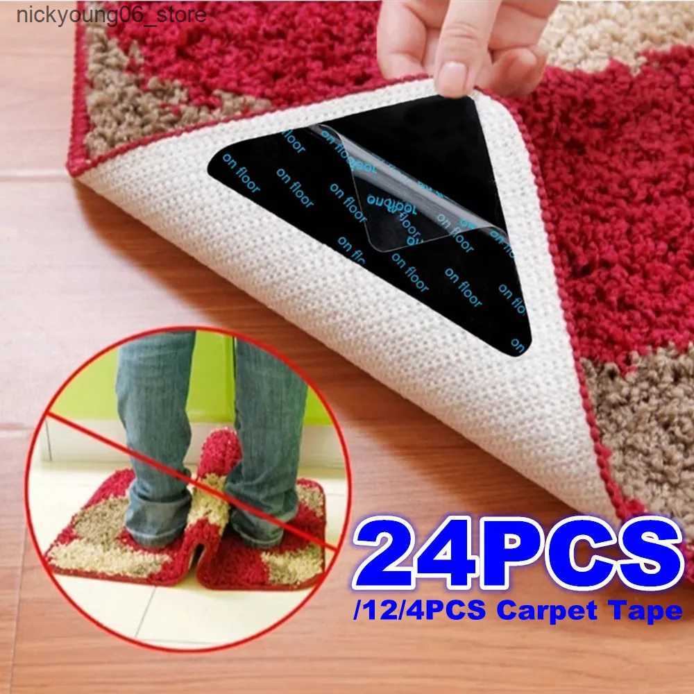 Non-Slip Bath Mats 4/12/24PCS Reusable Rug Gripper Tape Double Sided Adhesive Non-Slip Rug Pad Tape Stickers Washable Area Rug Pad Carpet Tape L240910