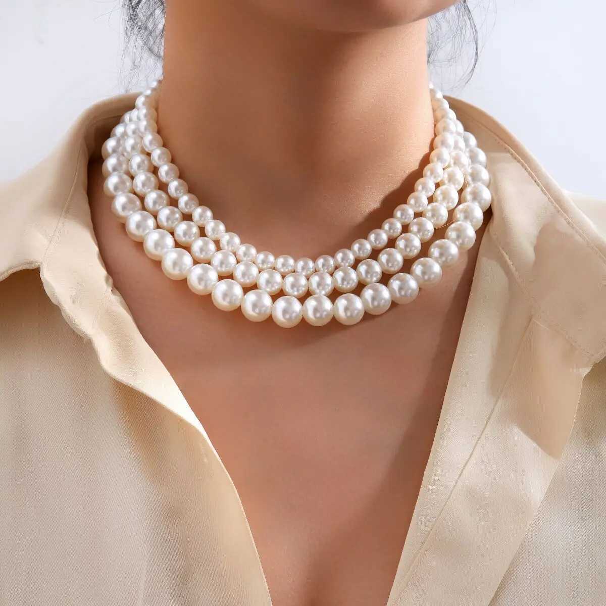 Trendy Vintage Multi Layer Pearl Choker Necklace for Women Fashion Simple Pearl Collar Necklaces Wedding Party Fashion JewelryX241009
