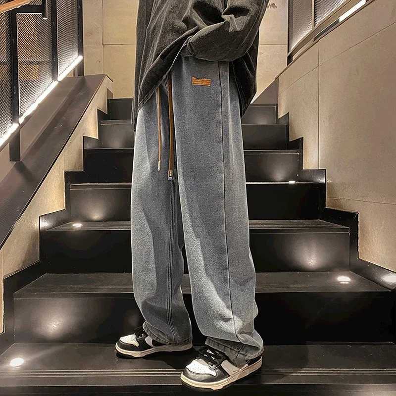 Mens Jeans Straight Trousers Wide Leg Man Cowboy Pants Large Size Light Blue 90s Streetwear High Quality Spring Autumn Y2k XsX241009