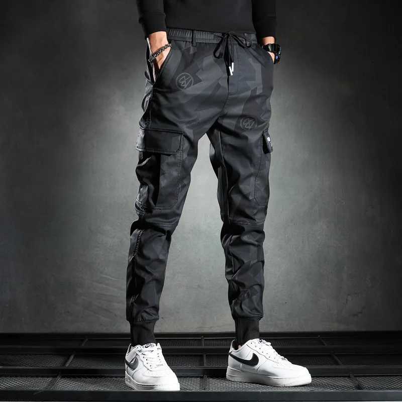 Sports pants mens camouflage elastic cargo pants drag multiple pockets bottom casual runner W241009