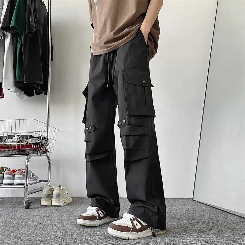 Mens high street workwear parachute track pants mens loose straight casual pants fashionable brand functional sports wide leg pants W241009