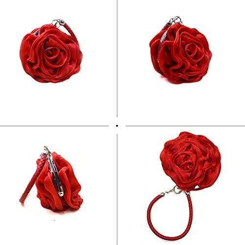 Buddy Women Rose Shaped Clutch Soft Satin Wristlet Handbag Wedding Party Purse