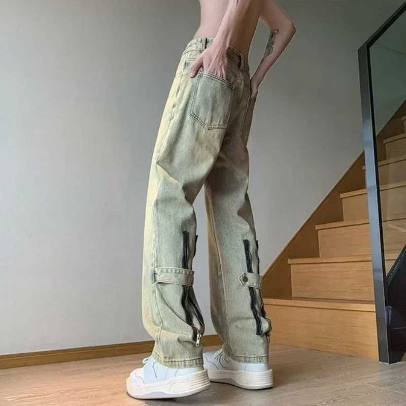Trousers Punk Flared Zipper Male Cowboy Pants Retro Jeans for Men Bootcut Luxury Spring Autumn Korean Fashion 2024 Trend CottonX241009