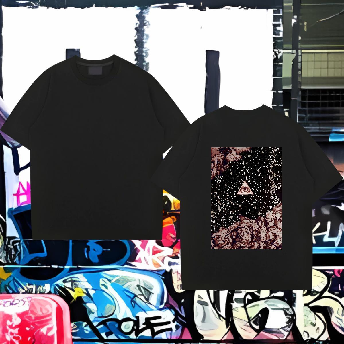 Classic T-Shirts for Men 230g 100% Cotton eye of the devil Casual Beach Skull Breathable Short Sleeve Tshirt for Man Woman DIY Tops