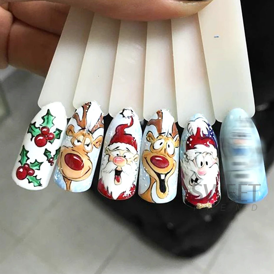 Cartoon Christmas Happy Nail Handmade Stickers Cute Santa Claus Deer Snowman Christmas Stickers 2024 Year Foil Accessories 241008
