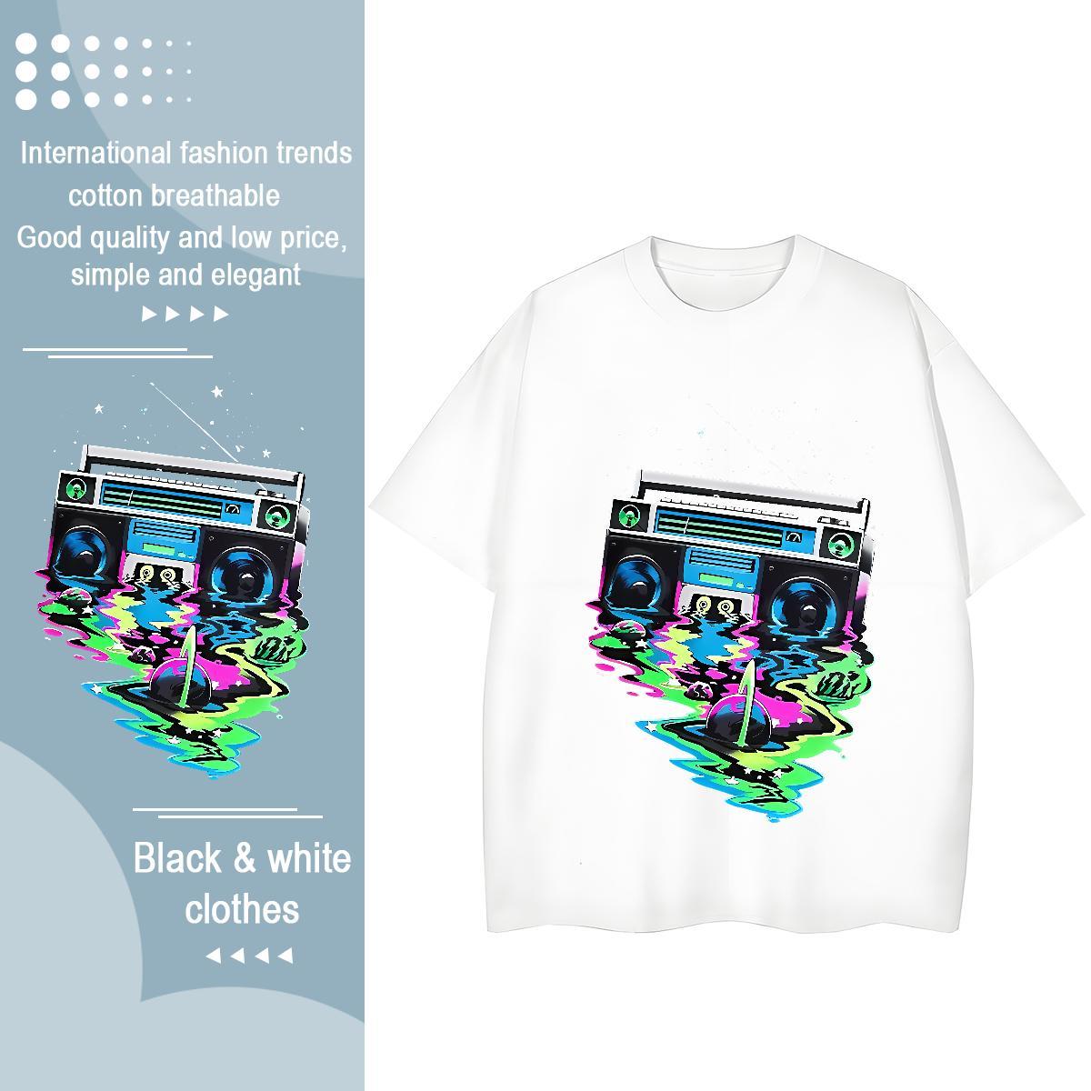 Fashion T-Shirts for Women 230g Pure Cotton Crew Neck High Street Hip Hop radio Unisex Tshirts Free Shipping DIY Anime Tops Shirt