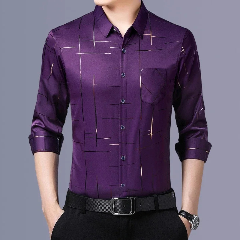 Mens Casual and Fashionable Long Sleeved Printed Shirt Non Ironing and Wrinkle Resistant Business Top 241010