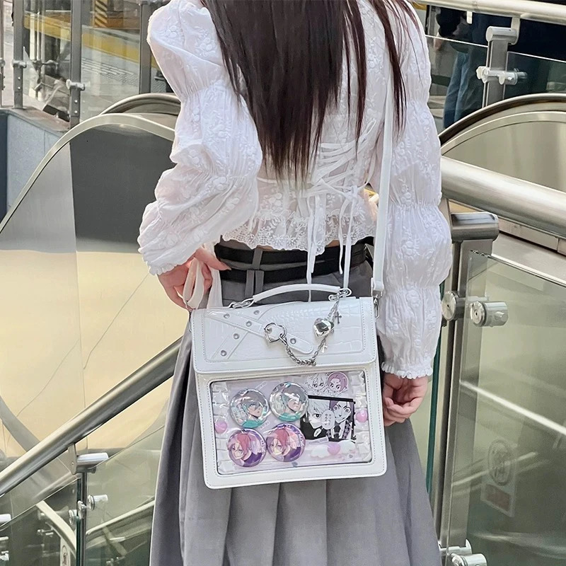 Y2K Womens Gothic Backpack Kawaii Ita Bag Fashion Shoulder Cute Girl Transparent Pocket Cross Body DIY Badge Knapsack 241008