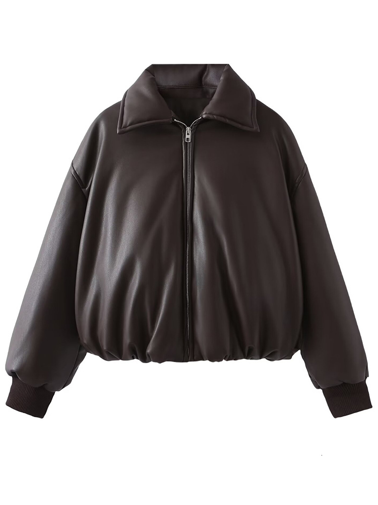 SHENGPALAE Women's Fashion 2024 Autumn Winter New Clothes Solid Color Leather Thicken Warm Female Short Cotton Jacket 5C1437