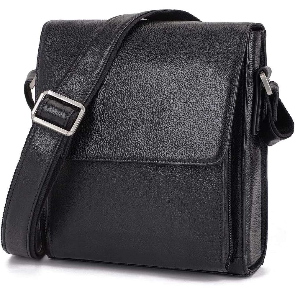 Shoulder Leather Messenger Crossbody Bag for Men Work Business Vintage Magnetic Buckle Big Capacity Adjustable straps