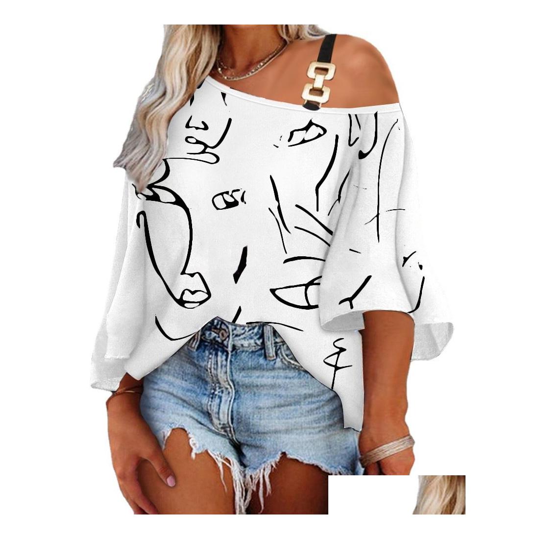 Womens T-Shirt Undefined Chic Sweet Letter Print Loose Fit Whitedress Text With Ruffled Sleeves Ast2802689 Drop Delivery Apparel Cloth Otil4