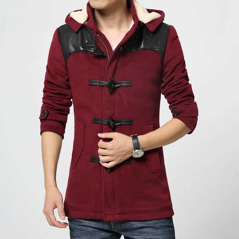 Winter New Brand Fashion Mens Long Fleece Trench Jackets Warm Thicken Woolen Parkas Fur Hooded Quilted Coats LX241010