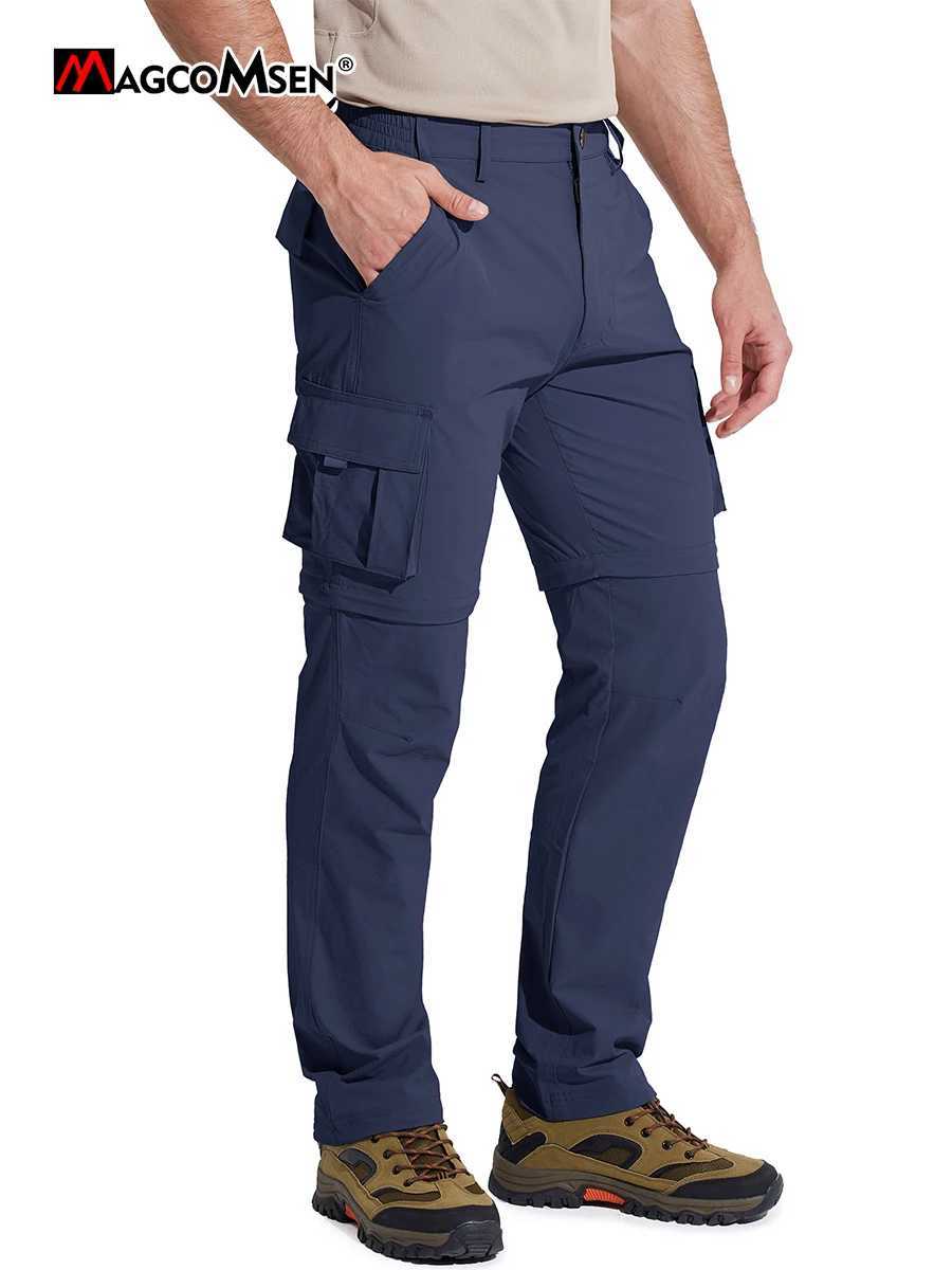 MAGCOMSEN Mens Hiking Convertible Pants with 5 Pocket Zipper Lightweight Multi functional Quick drying Side Stretch Travel Pants W241009