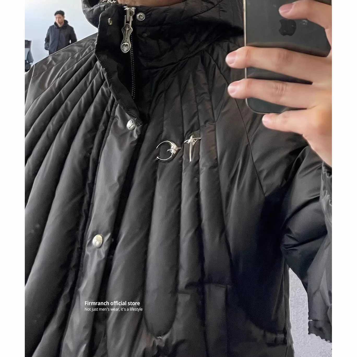 Men's Down Parkas Firmranch New Star Moon Metal Buckle Black Hooded Puffer Jackets For Men Women Strtwear Full Zip Up Down Coat Winter Parkas Y24