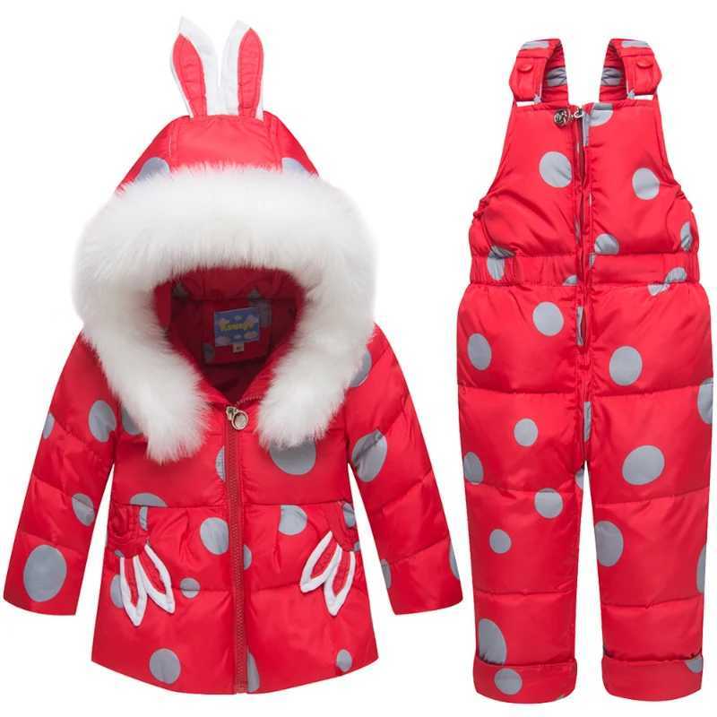 Down Coat Winter coat baby snow jacket childrens bubble cover jacket+snow bib pants 2-piece ski suit set H241010
