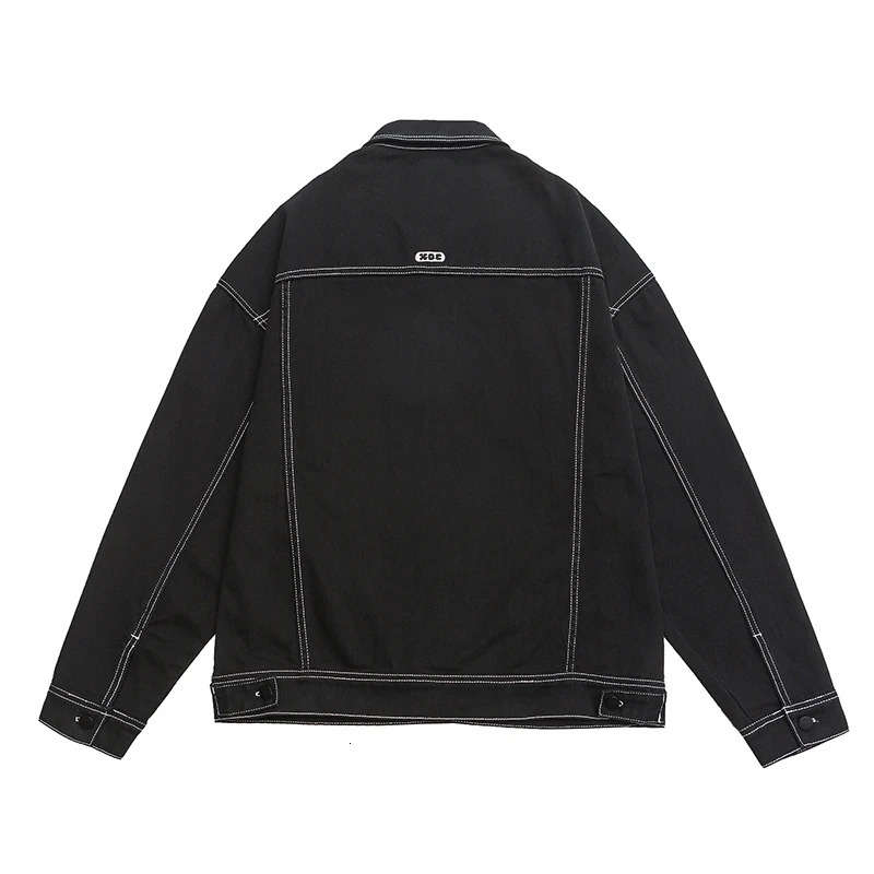 Mens Fashion Bag Denim Jacket Street Clothing Large Pocket Comparative n Extra Black and White Washed Coat Autumn 4XL 5XL 241007