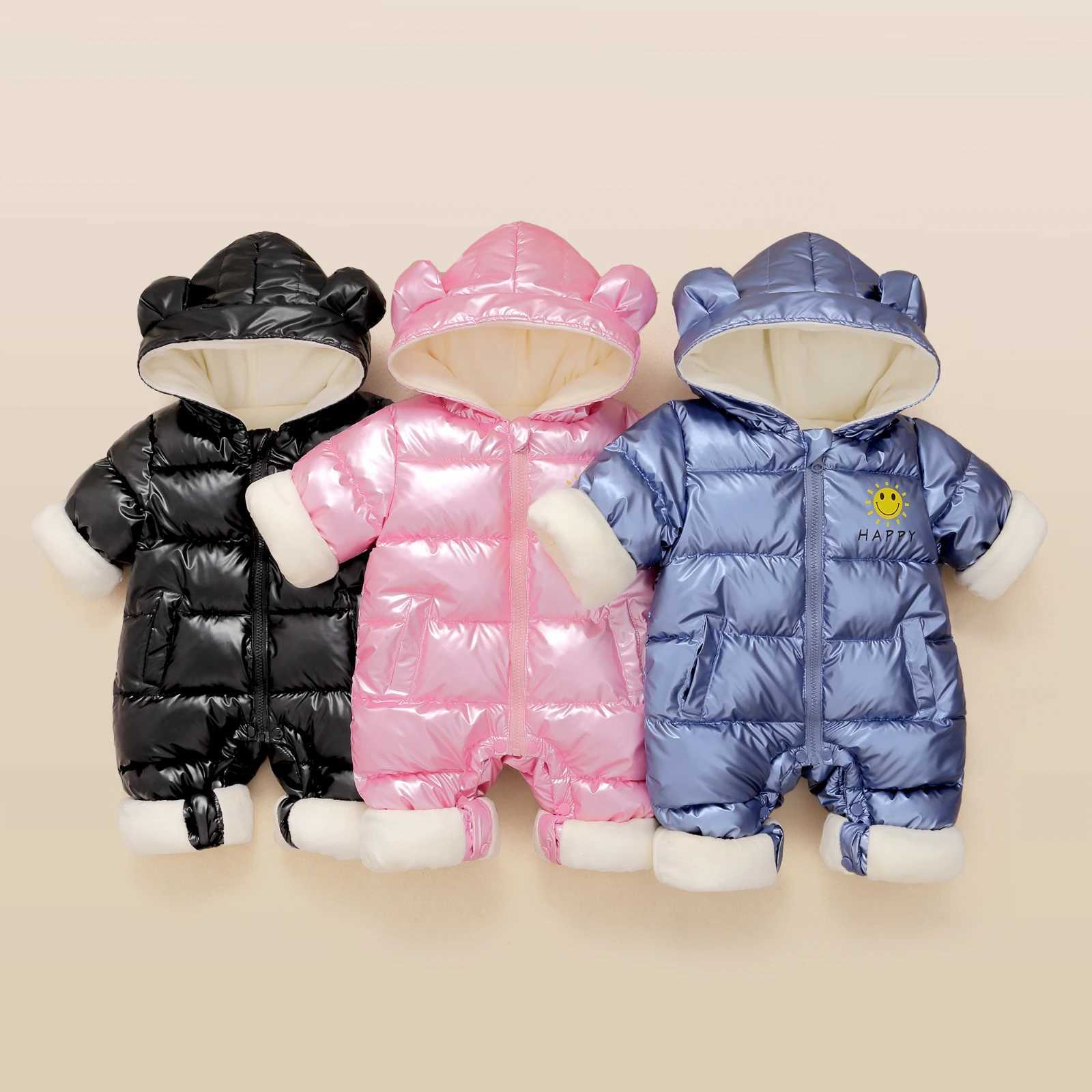 Down Coat New born Winter s Jacket waterproof Coat Plus Velvet Baby Girl clothes Snowsuit Boy Rompers Toddler hooded mantle Overalls H241010
