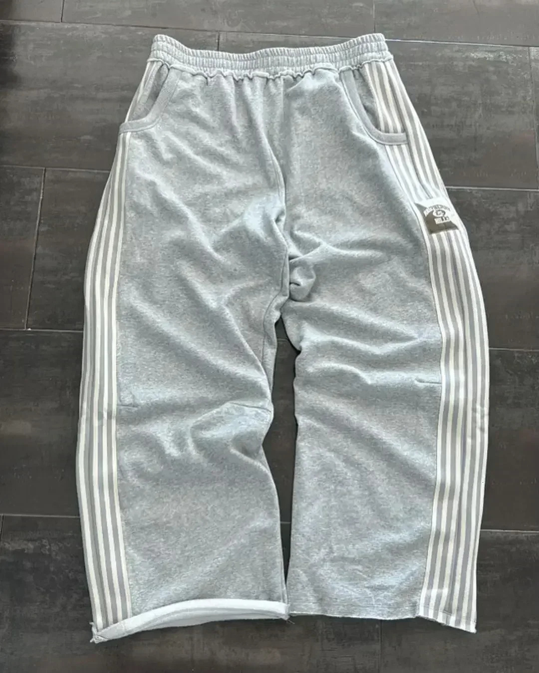 Korean simple striped bag casual pants mens Harajuku fashion retro Y2K style oversized high waisted straight 241010
