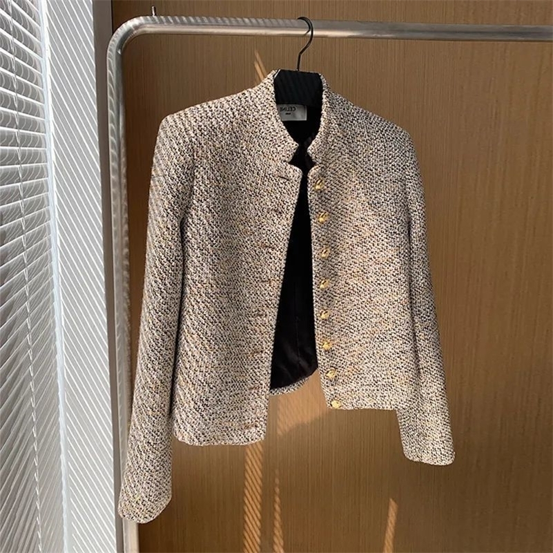Vintage Cropped Tweed Jacket Women Elegant Short Blazer Autumn Korean Single-Breasted All Match Casual Chic Outerwear Tops 241010