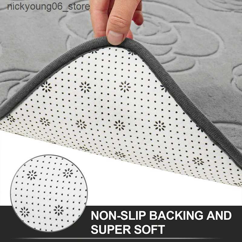 Non-Slip Bath Mats Rose Bath Mat Bathroom Rug Quick Dry Non Slip Area Mat Coral Fleece Bath Floor Mat Soft Absorbent Washable Carpet Shower Doormat L2