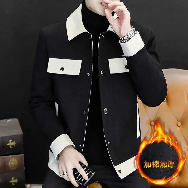 New Winter Jacket Men Thickened and Warm Wool Blends Jacket Spliced Casual Business Trench Coat Streetwear Social Overcoat LX241010