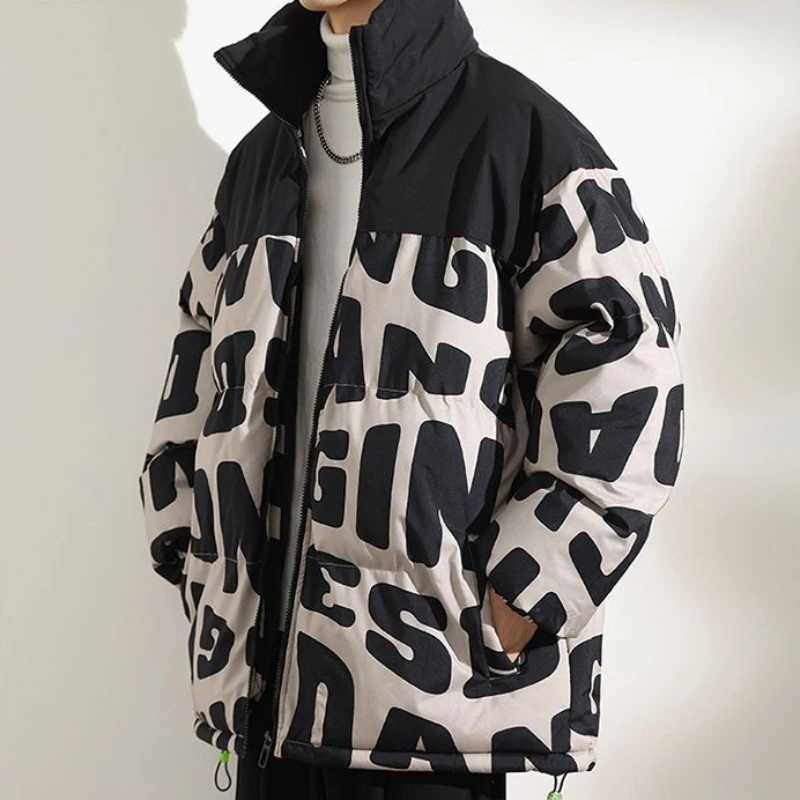 Men's Down Parkas Winter Men Down Cotton-Padded Coat Male Handsome Stand Collar Thicken Cold-Resistant Warm Outwear Casual Oversized Loose Outcoa