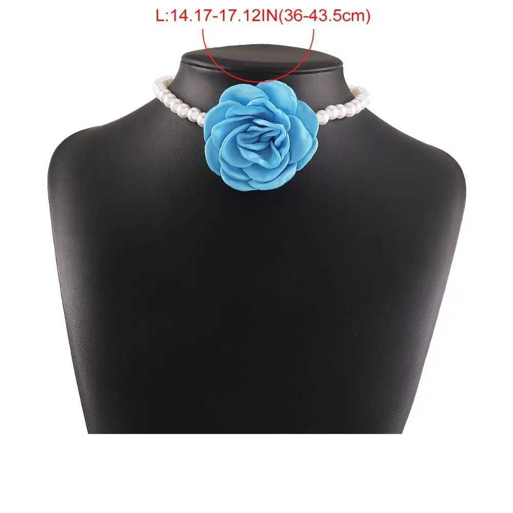 Imitation Pearl Bead Flower Choker Womens Necklace On The Neck White Floral Rose Chocker 2023 Jewelry Korean Y2K AccessoriesX241009