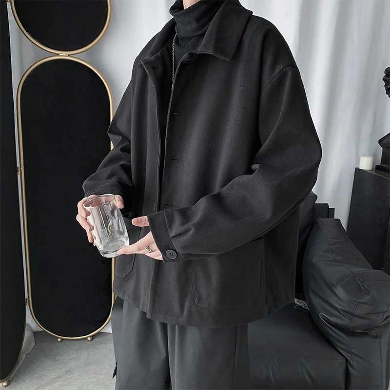 Vintage Blends Coats Men Clothing Handsome Korean Fashion Outwear Autumn Spring Teens Button-Up Temper Long Sleeve Pure Color LX241010