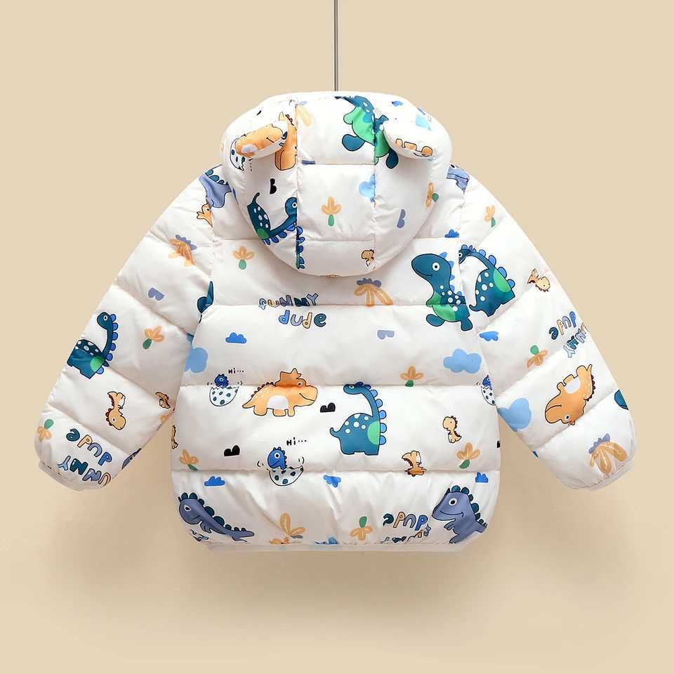 Down Coat Hibobi Winter Childrens Cotton Coat Dinosaur Pattern Hoodie Long Sleeve Down Jacket Suitable for Children Under Five Years Old H241010
