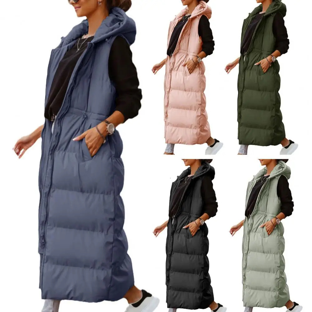 Trendy Puffer Vest Long Comfy Fall Winter Girls Down Vest Tight Waist Down Vest for Ski 241008