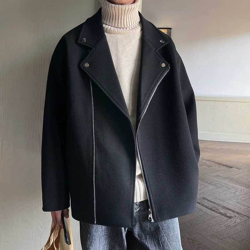 Winter Thickened Short Woolen Coat Men Warm Casual Zipper Woolen Jacket Men Korean Loose Thick Woolen Coat Mens Jackets Coat LX241010