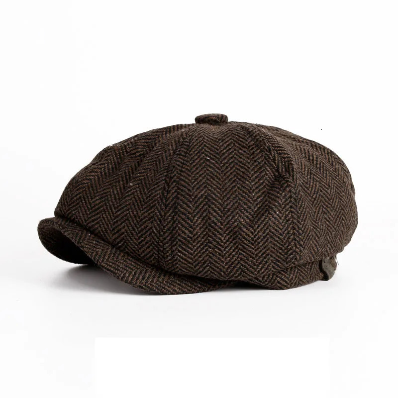 CHRLCK unisex autumn winter s boys hat mens and womens warm coarse tweed octagonal detective retro flat Chapeau 241009