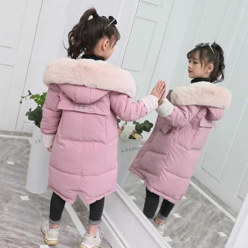 Down Coat -30 degrees Girl clothing Winter Warm down Cotton Jacket Children parka faux Fur Coat Girl Thicken overalls s Hooded Clothes H241010