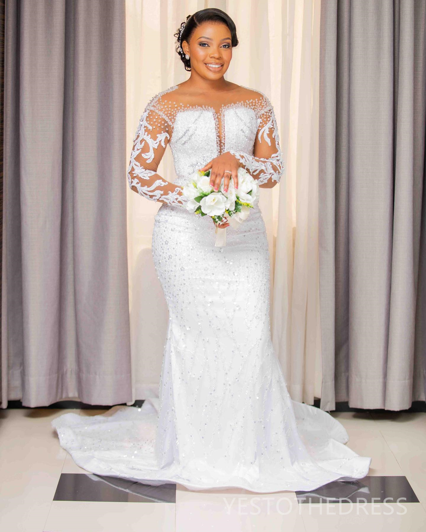 2024 Plus Size Wedding Dress Bridal Gowns For Bride Sheer Neck Illusion Long Sleeves Appliqued Beaded Lace Illusion Gorgeous Wedding Gowns For Black W