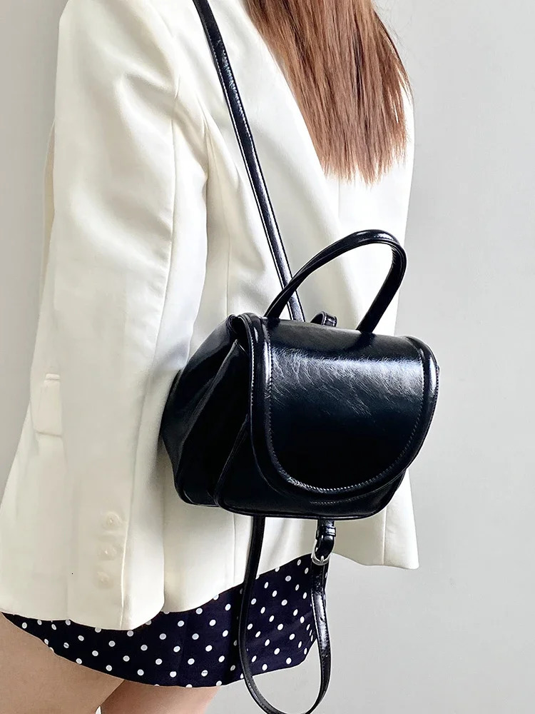 Retro Solid Color Womens Backpack PU Leather Shoulder Strap Bag College Girls Small Handbag Wallet 241008
