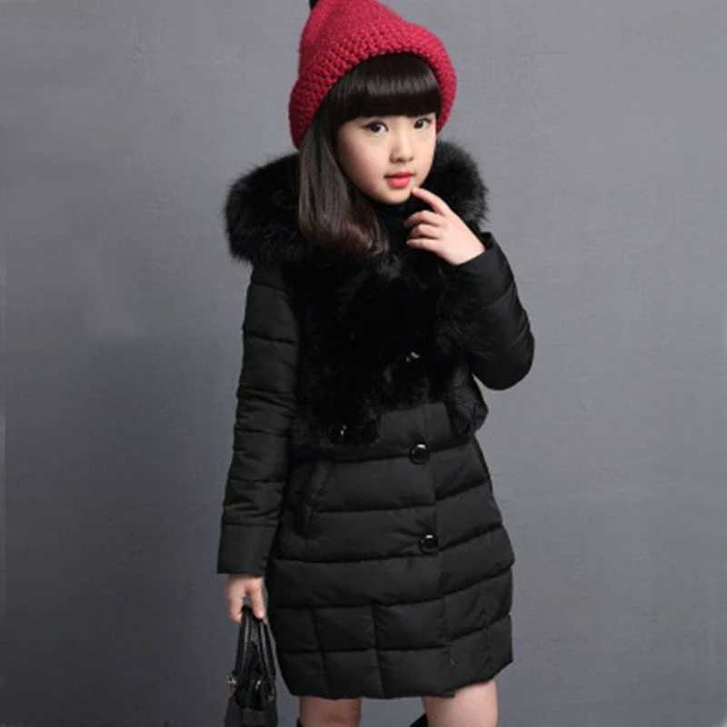 Down Coat 2023 Winter Girls Warm Jacket Fashion Fur Hoodie Childrens Clothing Cotton Lining Park H241010