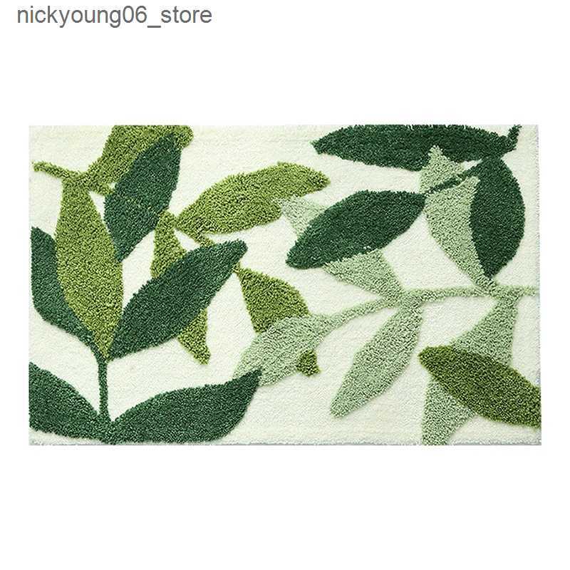 Non-Slip Bath Mats QNBHR Green Leaves Flocking Bath Mat Non-slip Absorbent Microfiber Bathroom Rug Home Entrance Door Mat Super Soft Bath Carpet L2409