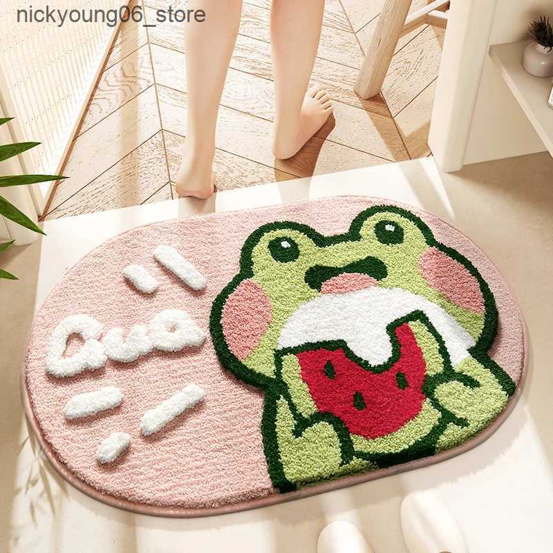 Non-Slip Bath Mats 40*60cm Bath Mat Cute Pink Cartoon Frog Bathroom Carpet Bathtub Entrance Waterproof Slip-resistant Foot Mats Toilet Shower Rug L240