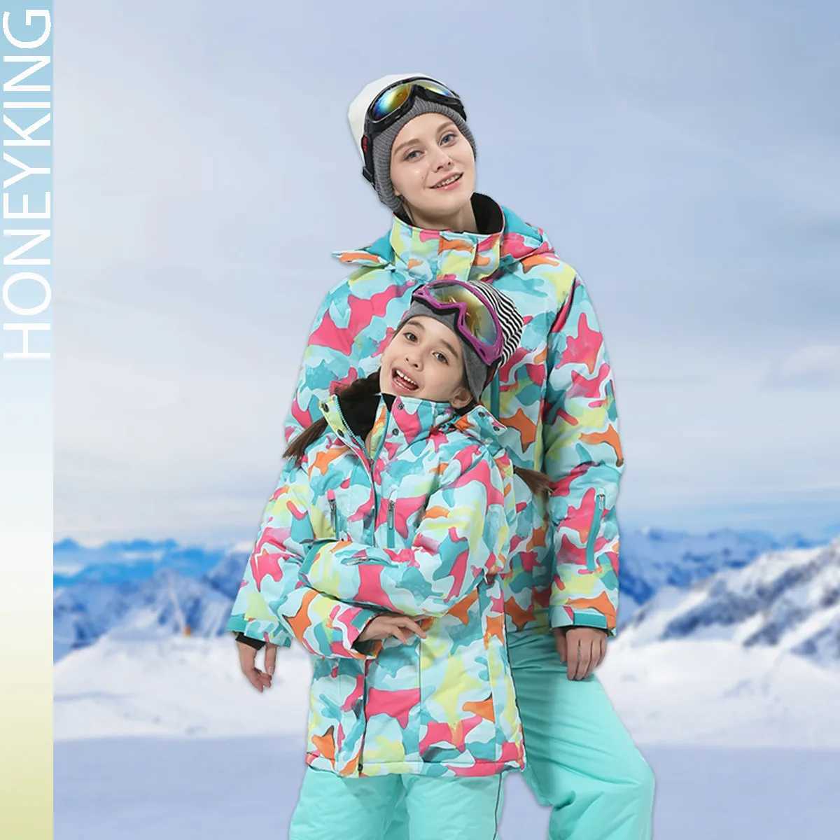 Down Coat HONEYKING Ski Jacket Winter Windproof Outdoor Sports Snow Jacket Girls Ski Clothes Ski Clothes H241010