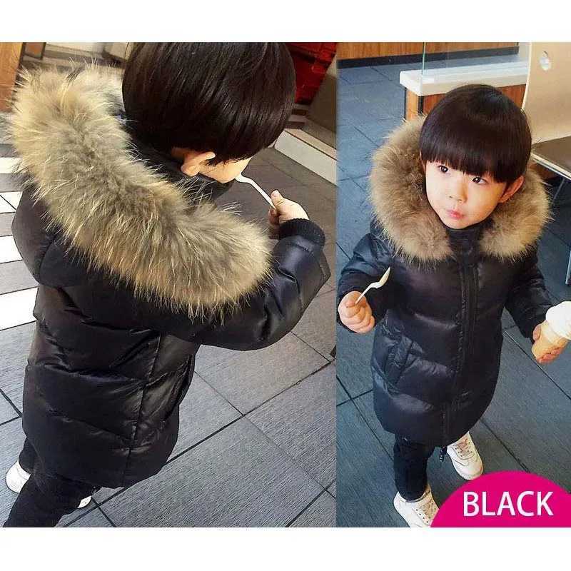 Down Coat Autumn and winter waterproof and spray resistant childrens fur round neck down jacket for boys and girls outdoor play dirt resistant down ja