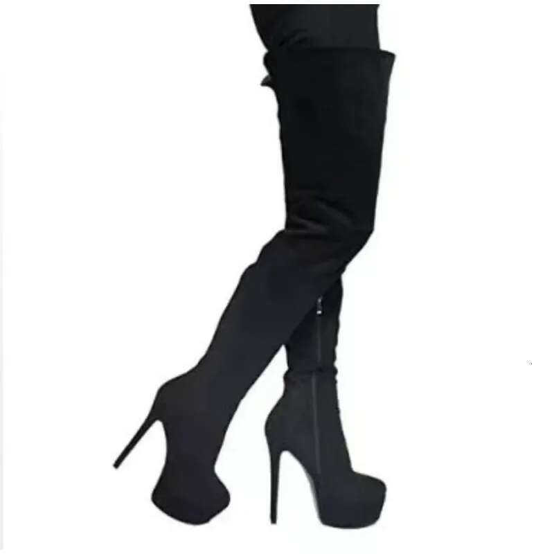 Platform Long Women Solid Color Patent Leather Botas Femininas High Heel Shoes Round Toe Women's Over-The-Knee Boots 2023