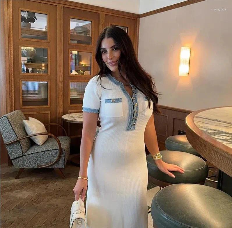 Casual Dresses European And American Womens Splicing Knitted Long Sleeved Tight Short Dress
