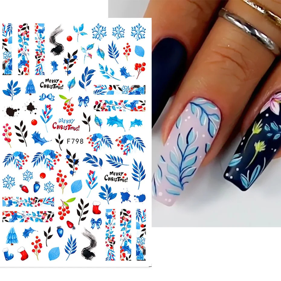 Winter Christmas nail stickers snowflakes magpies birds 3D sliders leaves Halloween Year decoration techniques trend foil 241008