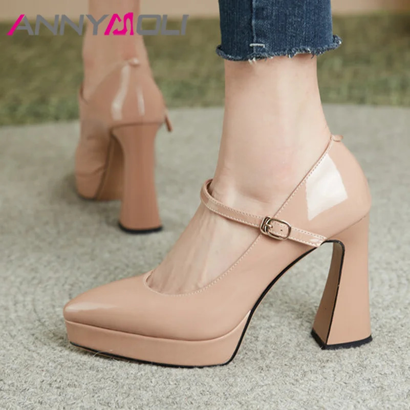 ANNYMOLI Womens Pump Fashion Platform High Hoodie Toe Mary Jens Party Spring and Autumn Shoes Black Nude 34-39 241007