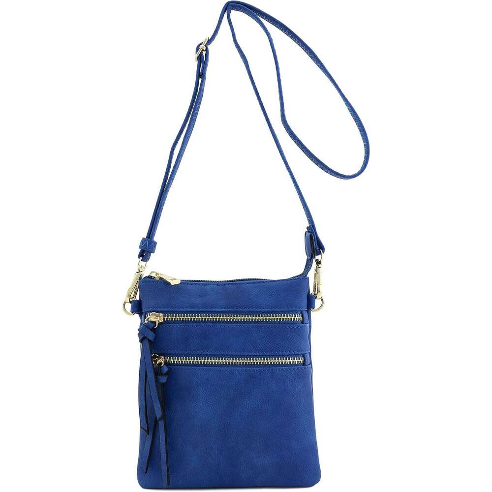 Small Lightweight Shoulder Bag for Women, Mini Multi Zipper Pocket Crossbody Handbag with Adjustable strap