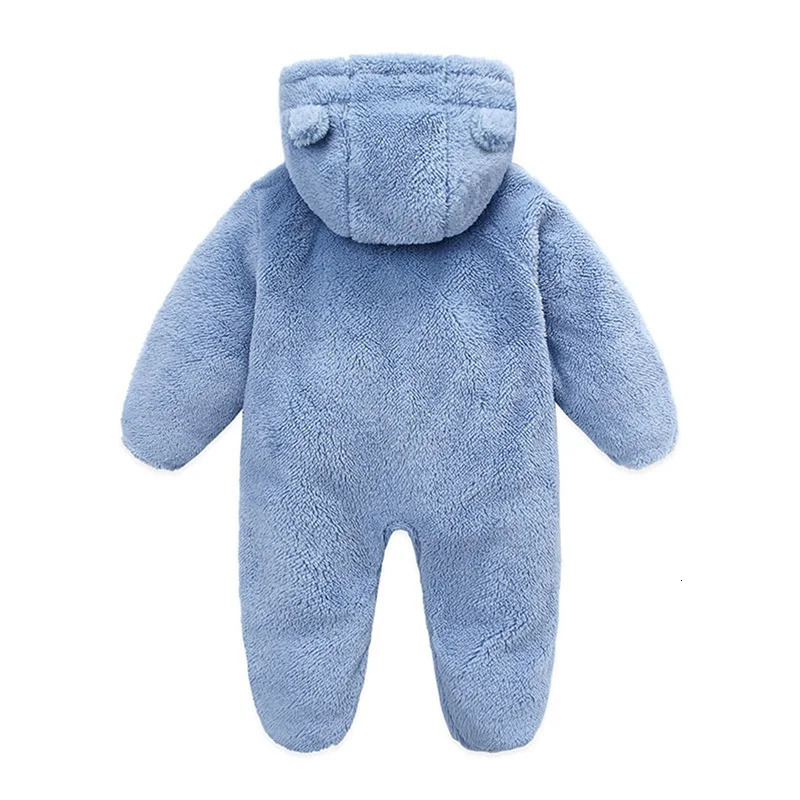 born Baby Girl Boy Solid Bear Ear Warmer Snowsuit Long Sleeve Fleece Hooded Romper Jumpsuit Soft Toddler Kids Winter Playsuit 241008