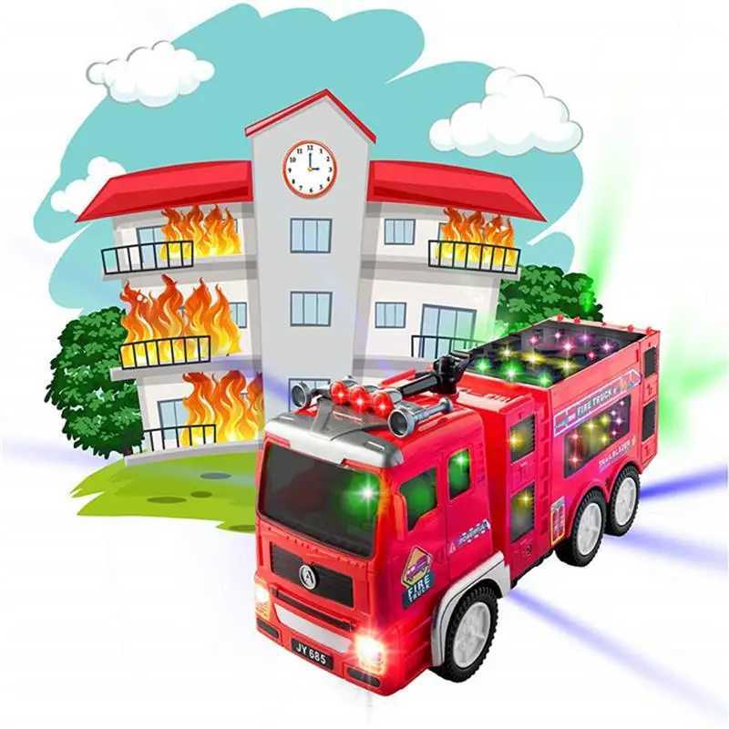 Electric Fire Truck Kids Toy With Bright Flashing 4D Lights Real Siren Sounds Bump And Go Firetruck Fire Engine Toy For Boys LX241010