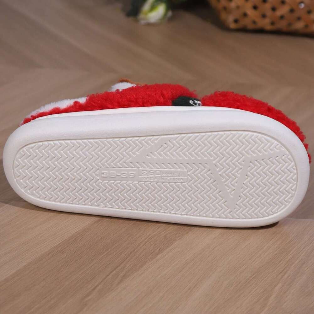 Women Shoes Christmas Reindeer Cotton Slippers Home Cotton Slippers Wear Resistant Anti Slip Warm Shoes Thick Velvet Slippers Red Winter Shoes High Qu