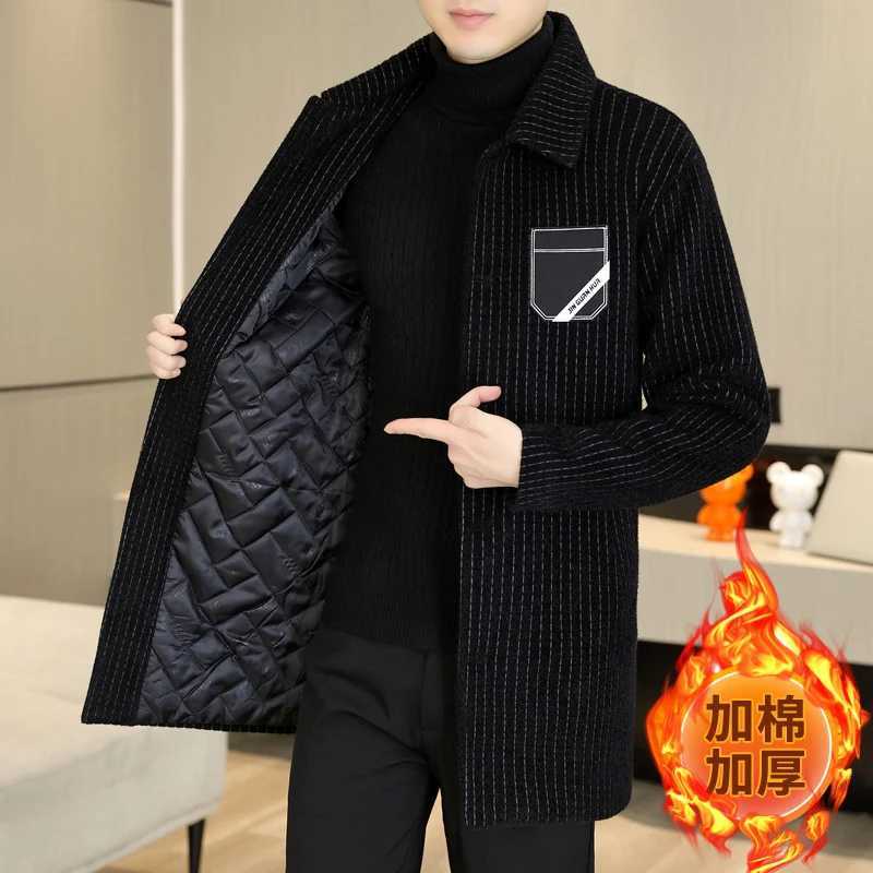 2023 Winter Woolen Coat Mens Long Casual Business Windbreaker Male Thickened and warm Social Streetwear Overcoat Men Clothing LX241010